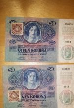 50 korunová prekolkovaná bankovka z obdobia rakúsko-Uhorska